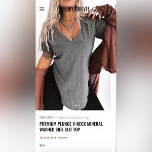 New PREMIUM PLUNGE V-NECK MINERAL WASHED SIDE SLIT TOP Charcoal color
